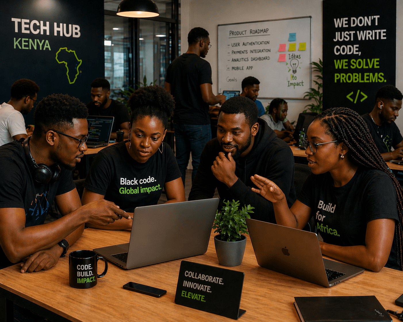 Developers collaborating at a Nairobi tech hub